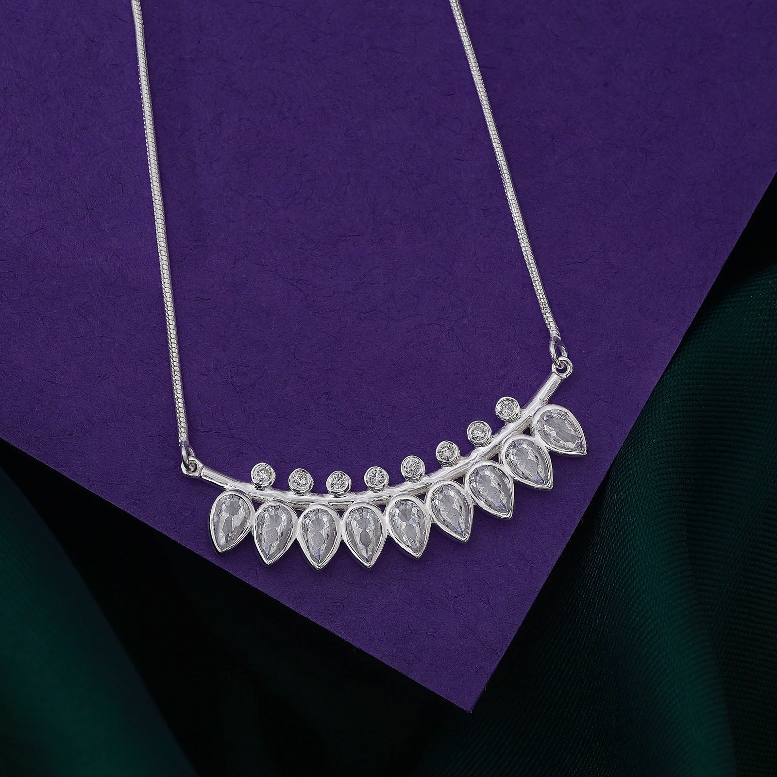 Classic Necklace - Pure Silver Necklace &#8211; Whispers of White CZ Forest