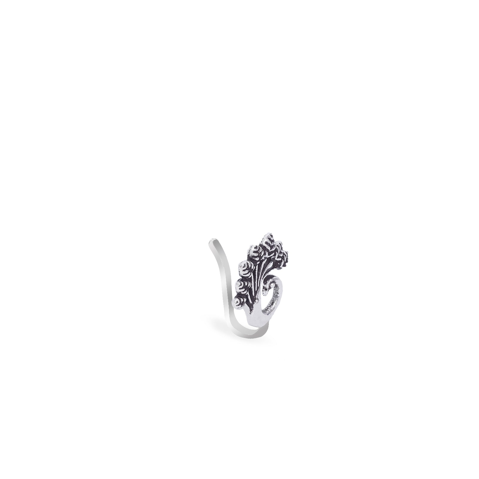 Uncategorized - Pure Silver Nose Ring &#8211; Majestic Plumage of Oxidised Peacock