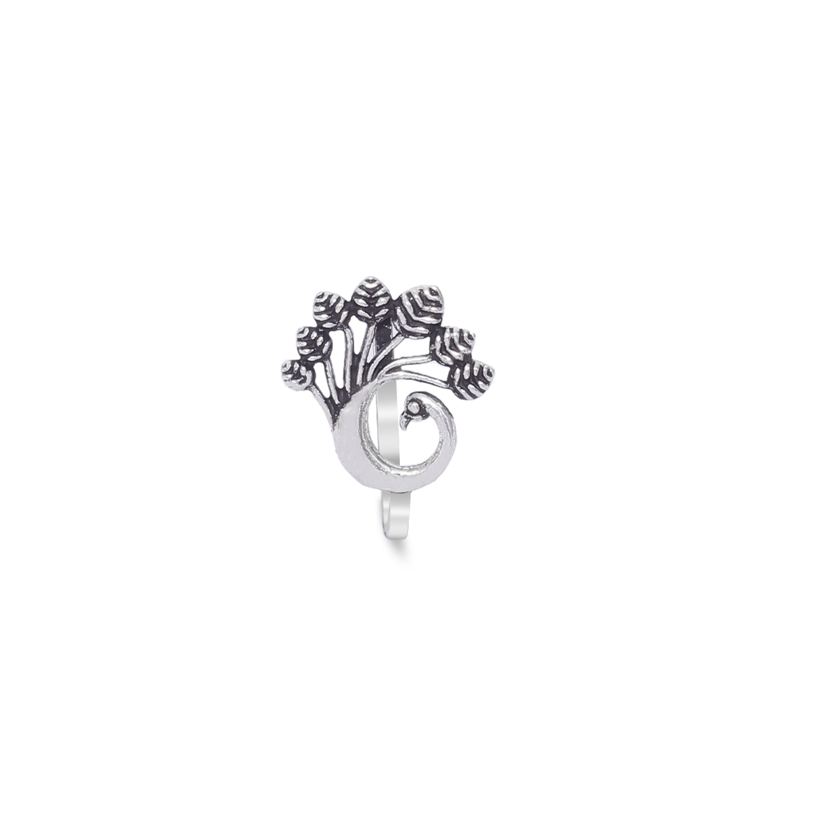 Uncategorized - Pure Silver Nose Ring &#8211; Majestic Plumage of Oxidised Peacock