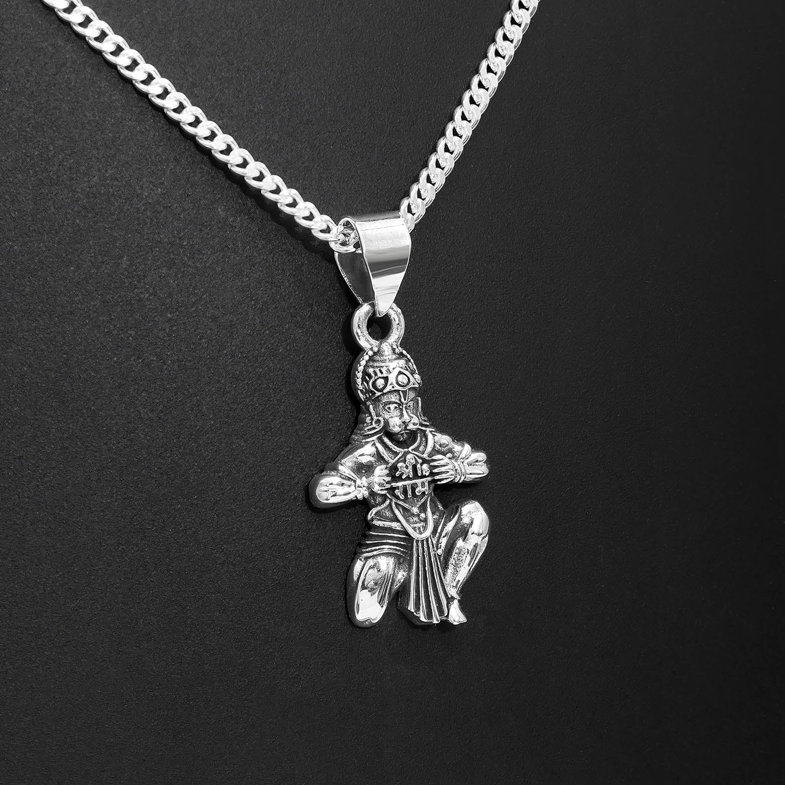 Silver Pendants - Pure Silver Pendant Chain &#8211; Veer Hanuman Ji Blessings