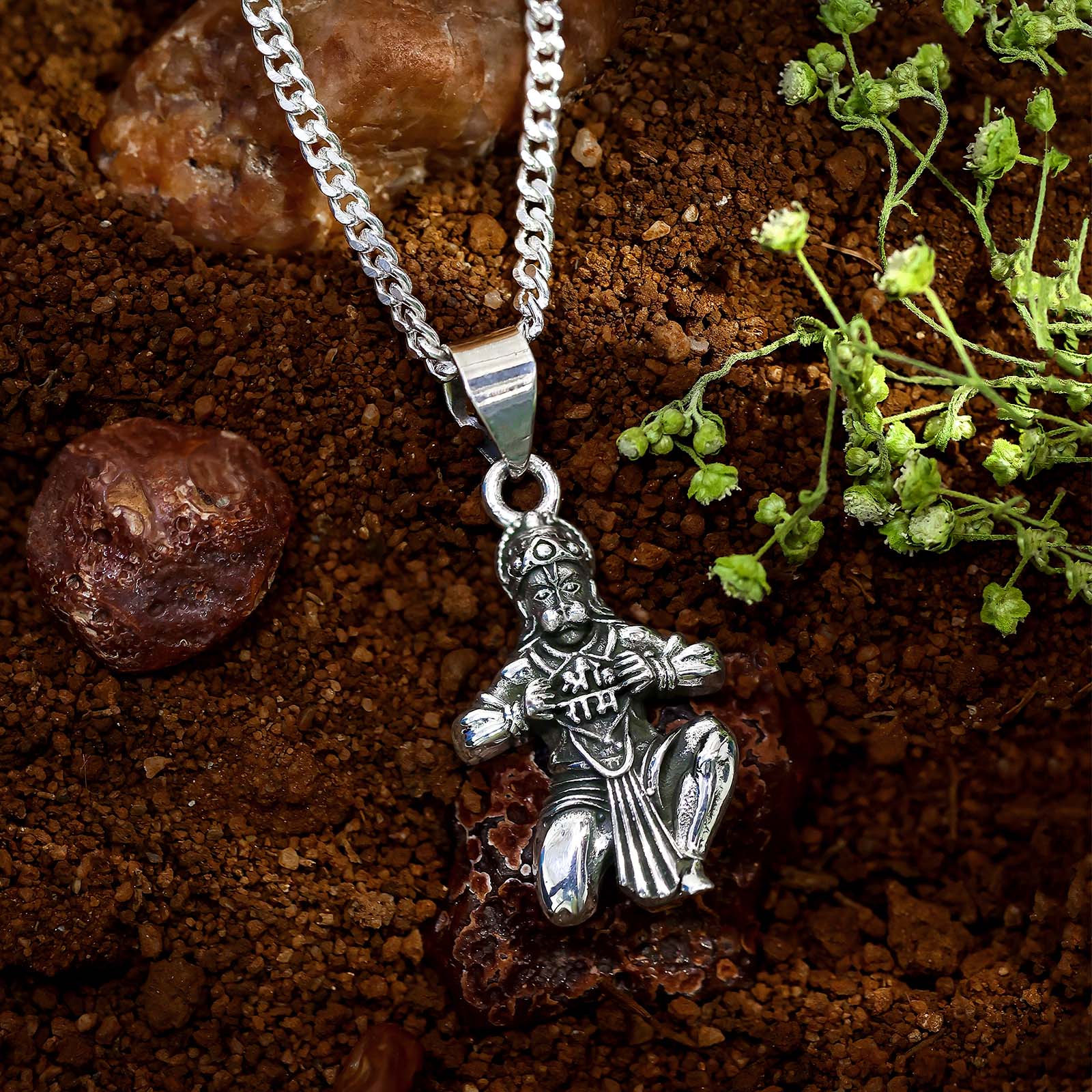 Silver Pendants - Pure Silver Pendant Chain &#8211; Veer Hanuman Ji Blessings