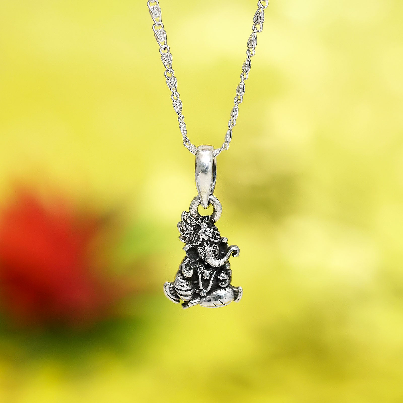 Lord Ganesha Silver Pendant with Silver Link Chain - Tweov Jewels