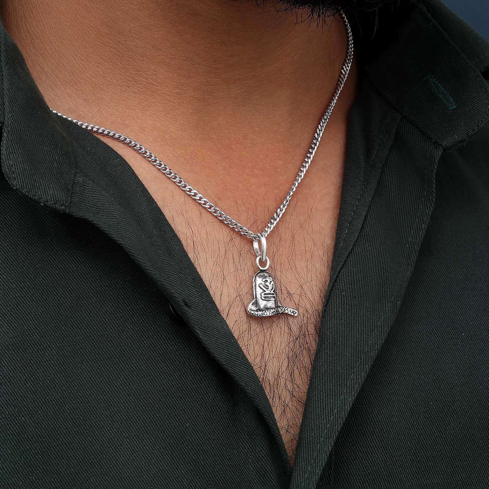 620 - Pure Silver Pendant &#8211; Om Infused Shiva Lingam