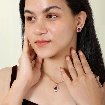 Uncategorized - Pure Silver Purple Amethyst Pendant &#038; Earrings Set