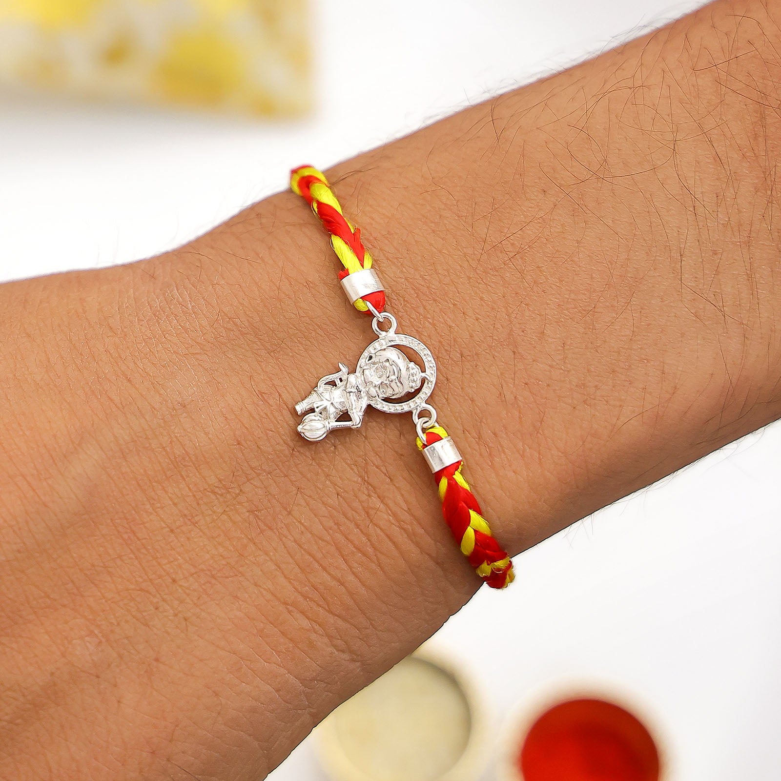 535 - Pure Silver Rakhi &#8211; Baby Hanuman With Gada
