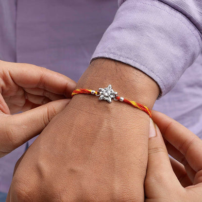 Pure Silver Rakhi - Celestial Bloom of Floral Star - Tweov Jewels