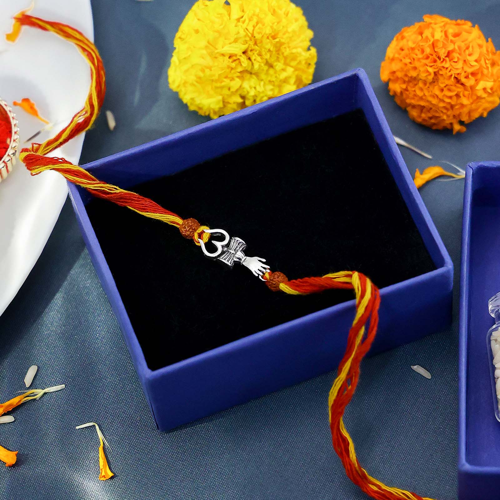 Pure Silver Rakhi - Divine Harmony of Shiva's Trident Damru - Tweov Jewels