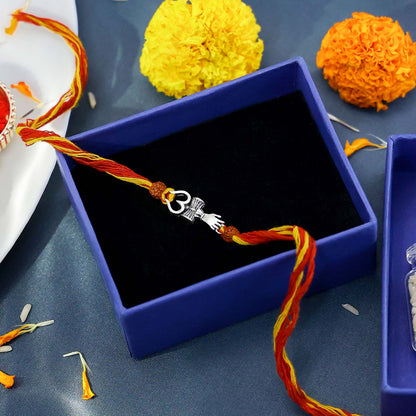 Pure Silver Rakhi - Divine Harmony of Shiva's Trident Damru - Tweov Jewels