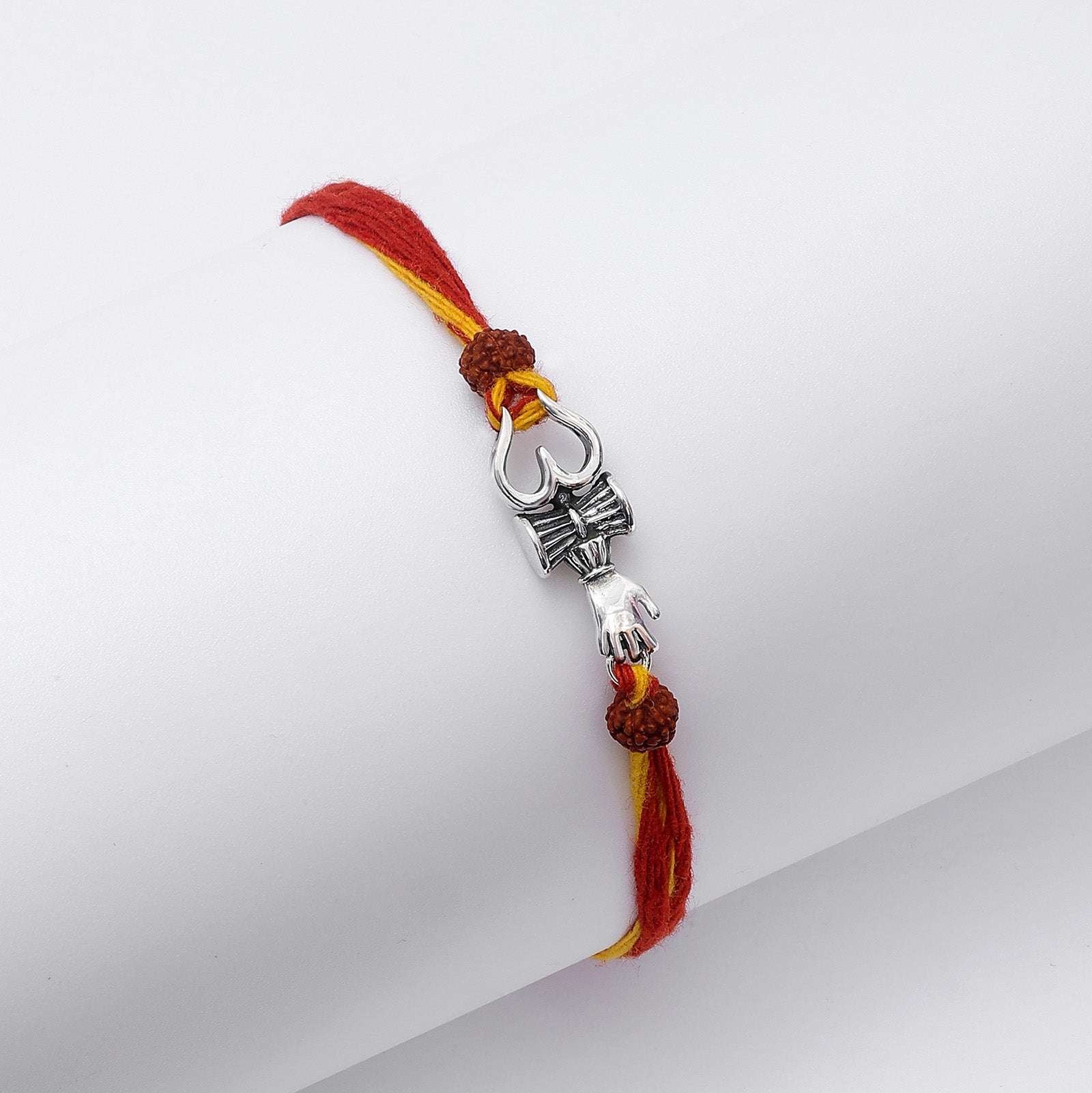 Pure Silver Rakhi - Divine Harmony of Shiva's Trident Damru - Tweov Jewels