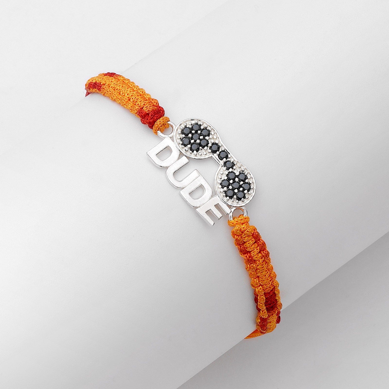Pure Silver Rakhi - "Dude" style pendant on Multicolor Thread - Tweov Jewels