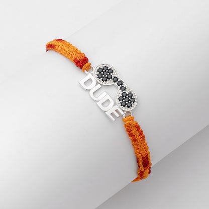 Pure Silver Rakhi - "Dude" style pendant on Multicolor Thread - Tweov Jewels