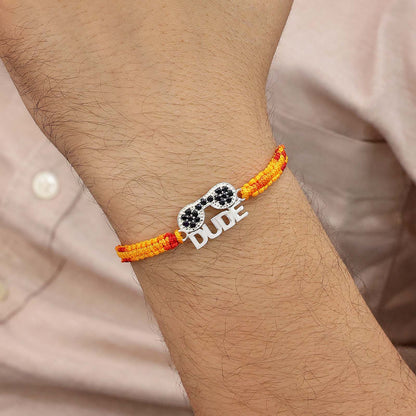 Pure Silver Rakhi - "Dude" style pendant on Multicolor Thread - Tweov Jewels