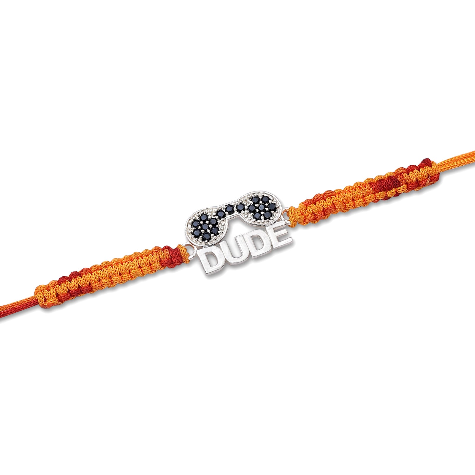 Pure Silver Rakhi - "Dude" style pendant on Multicolor Thread - Tweov Jewels