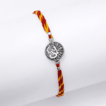 Pure Silver Rakhi - Eternal Serenity of Om with Carved Leaf - Tweov Jewels