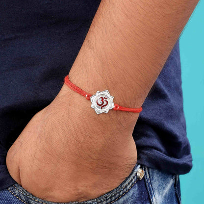 115 - Best Silver Rakhi For Brother- Flourishing Flower With Om Divine