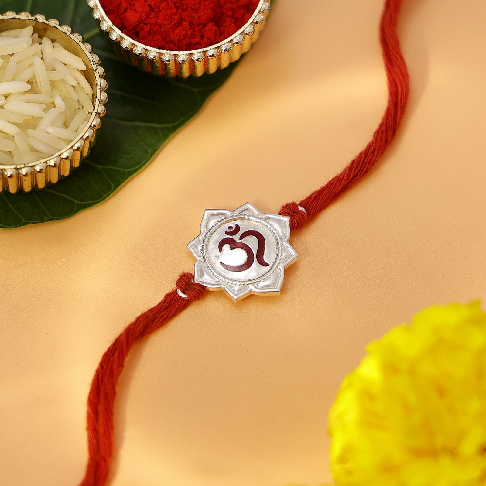 Original Silver Rakhi - Best Silver Rakhi For Brother- Flourishing Flower With Om Divine