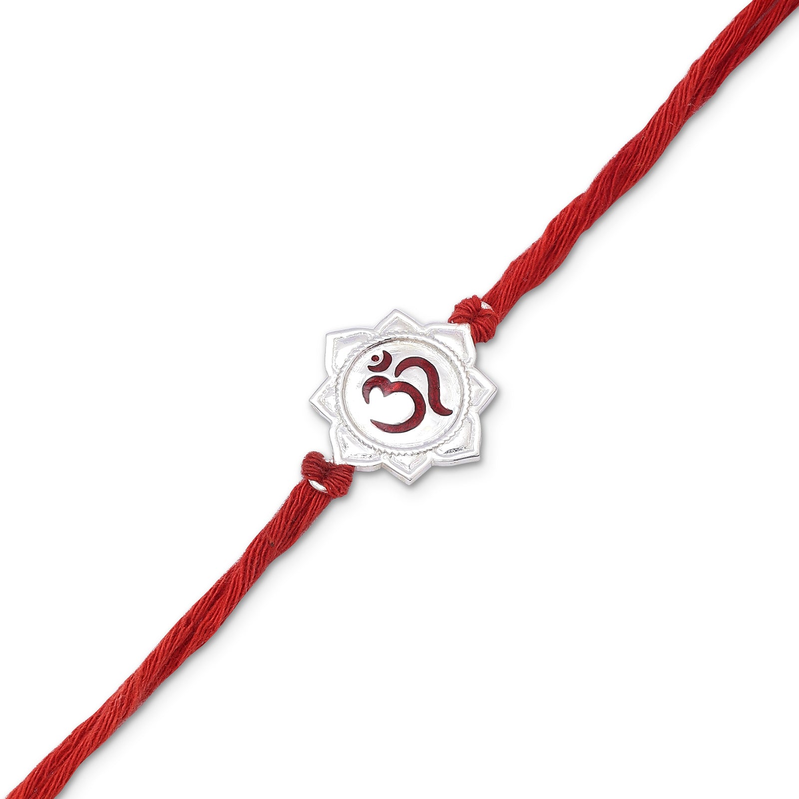 314 - Best Silver Rakhi For Brother- Flourishing Flower With Om Divine