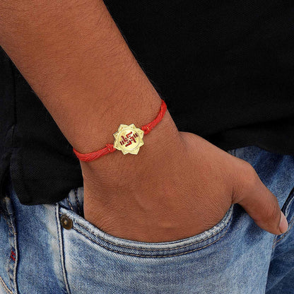 Pure Silver Gold plated Rakhi - Good Fortune and Blessings with Swastik - Tweov Jewels