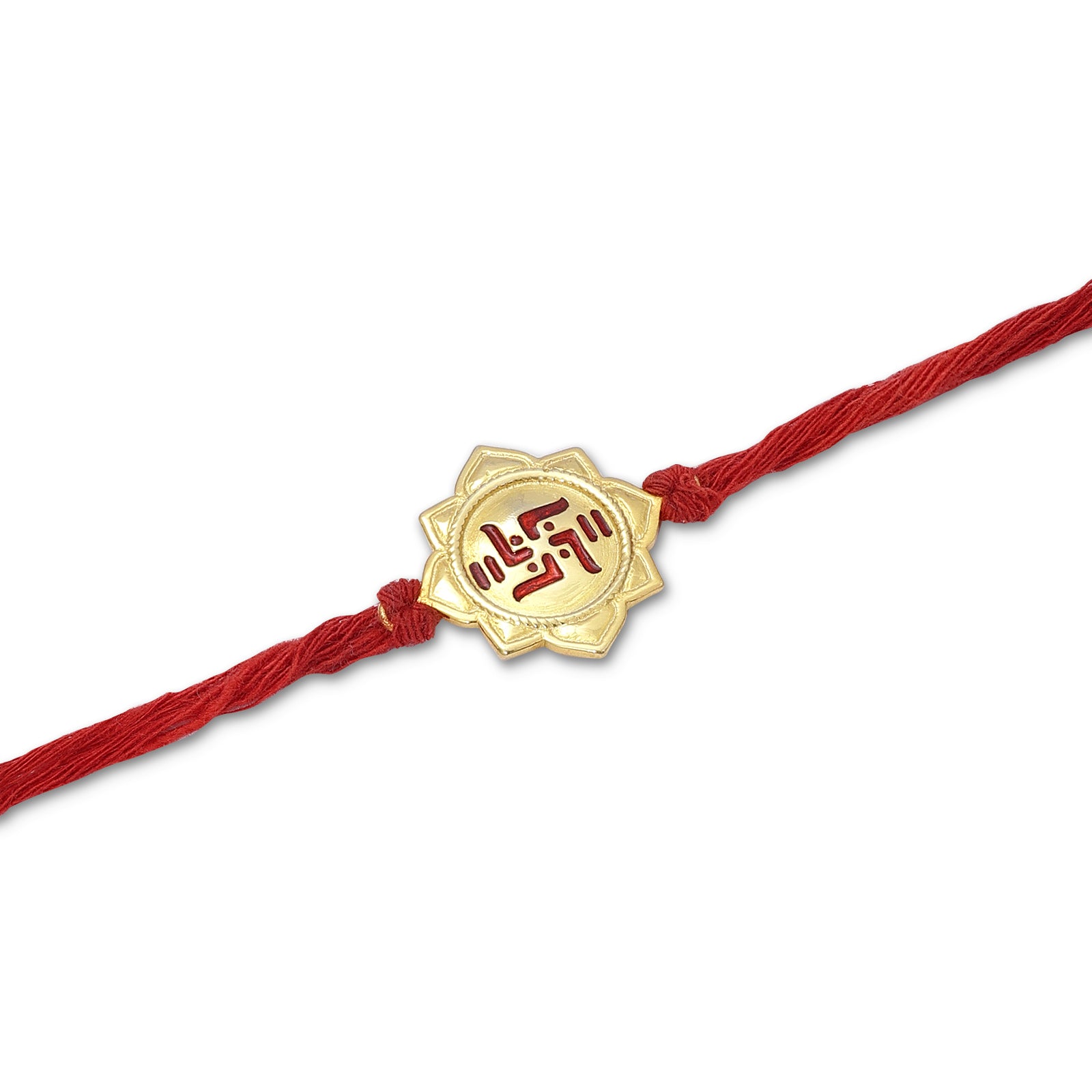 Pure Silver Gold plated Rakhi - Good Fortune and Blessings with Swastik - Tweov Jewels