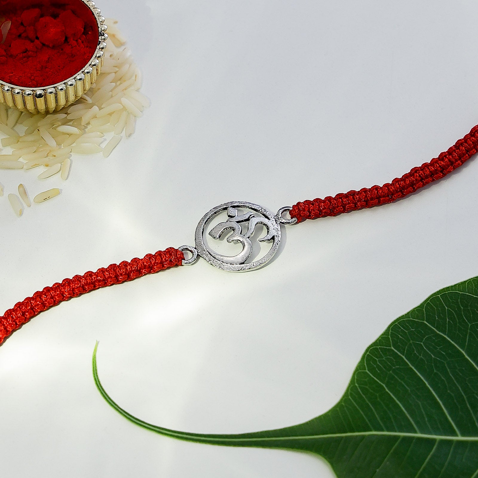 Pure Silver Rakhi - Om Encarved in a Radiance Ring - Tweov Jewels