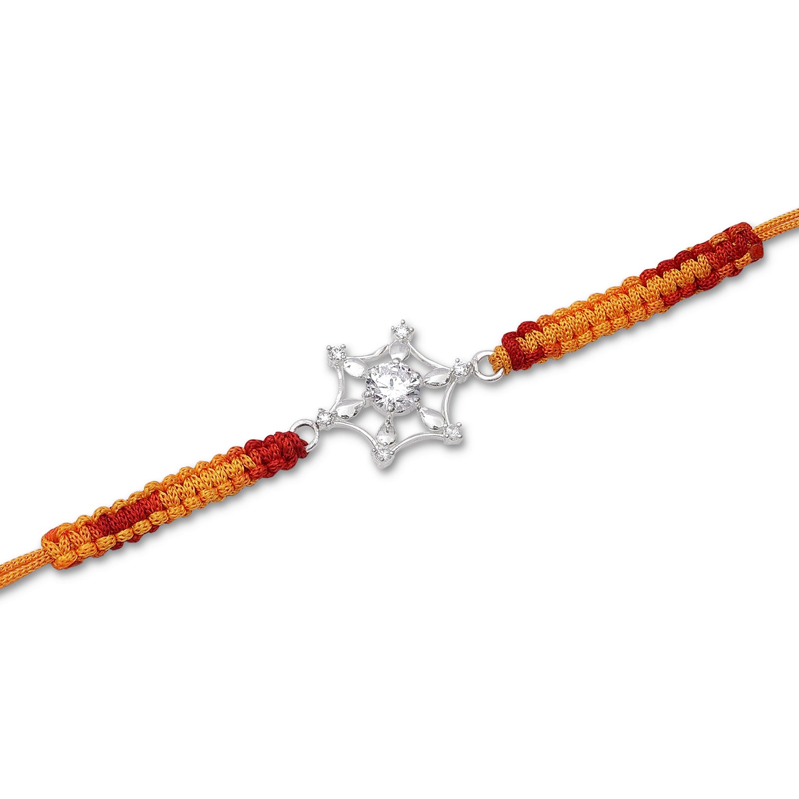 Pure Silver Rakhi - Snowflake With Rich CZ on multicolor thread. - Tweov Jewels