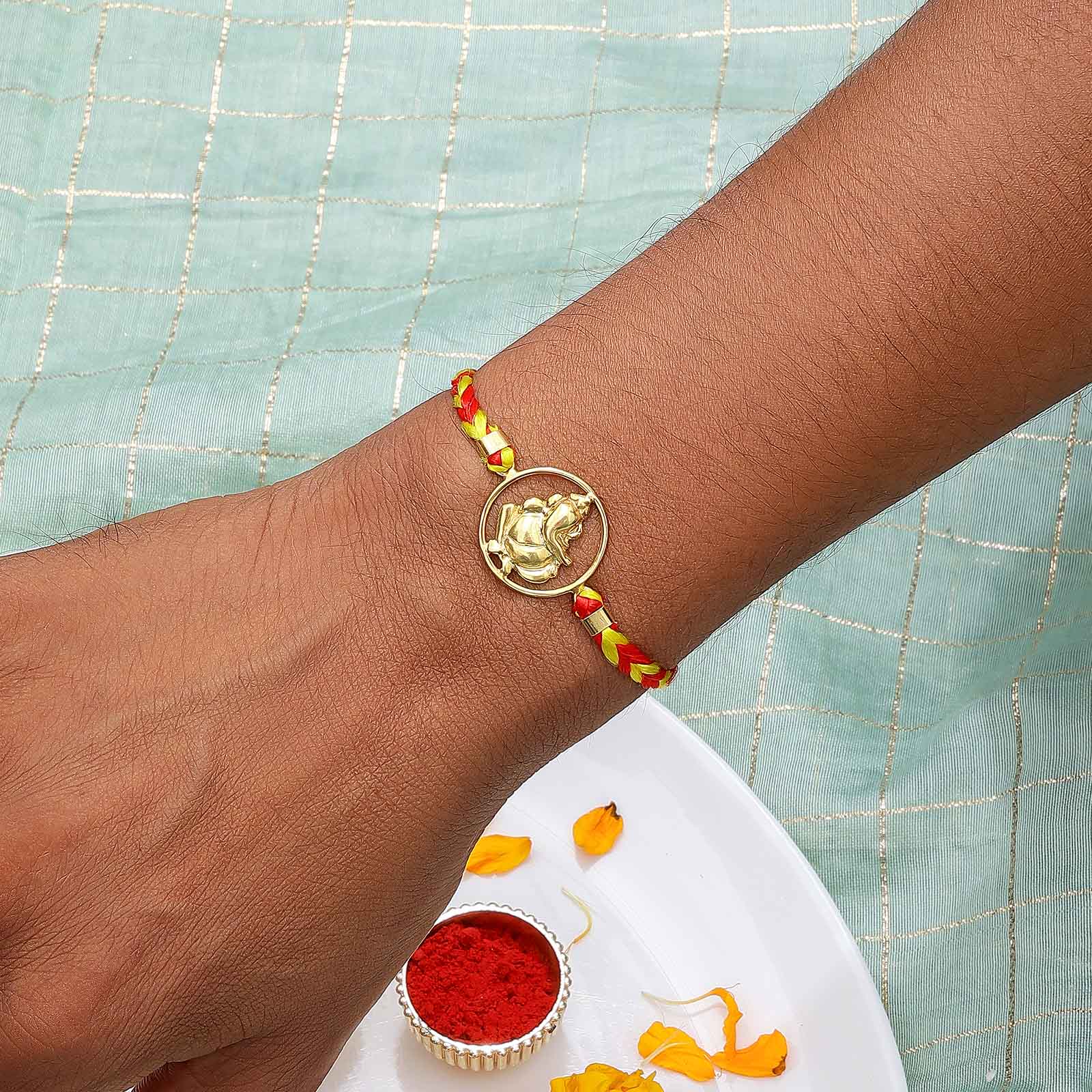 302 - Pure Silver Rakhi &#8211; Spiritual Elegance of Lord Ganesha