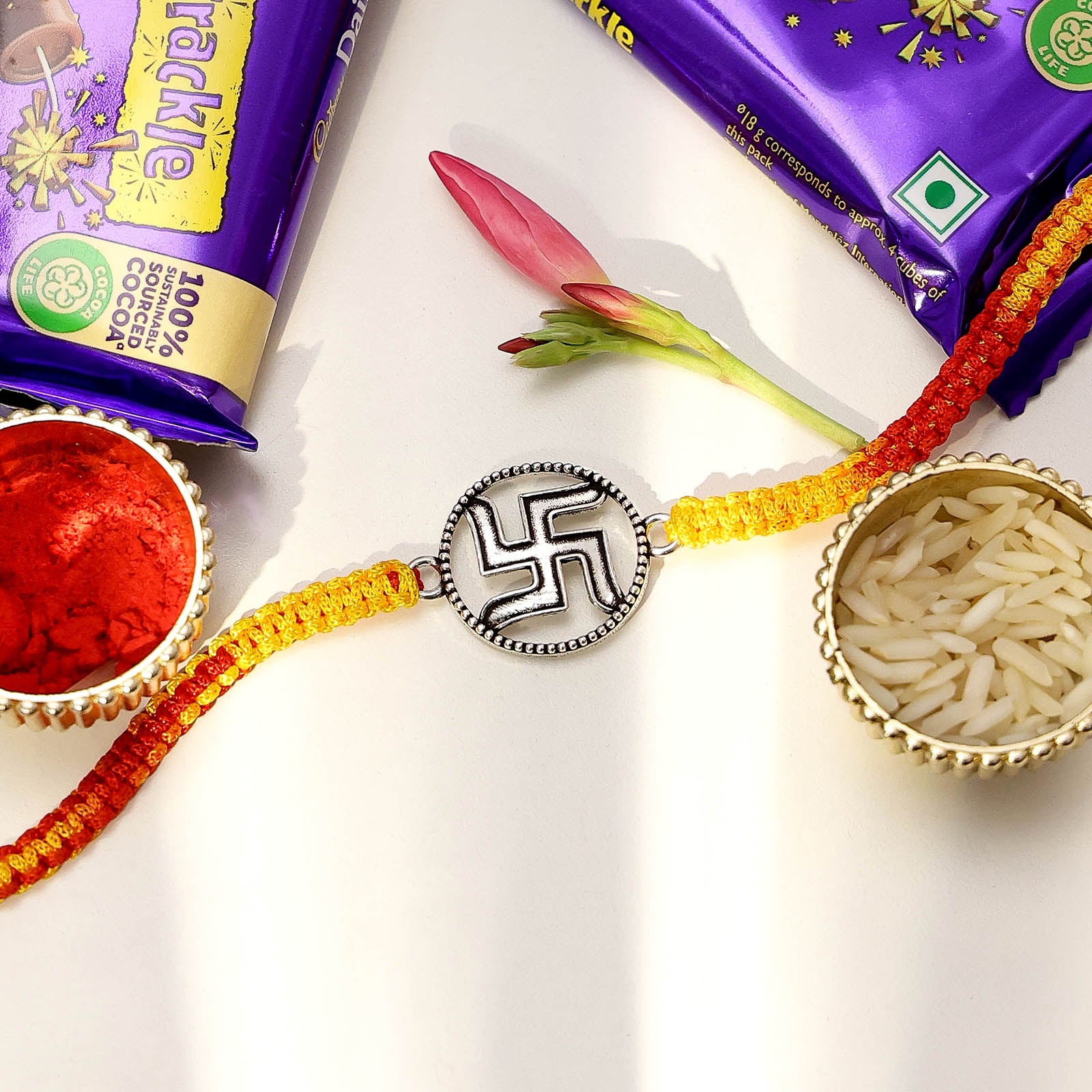 Swastika Design Silver Rakhi - Tweov Jewels