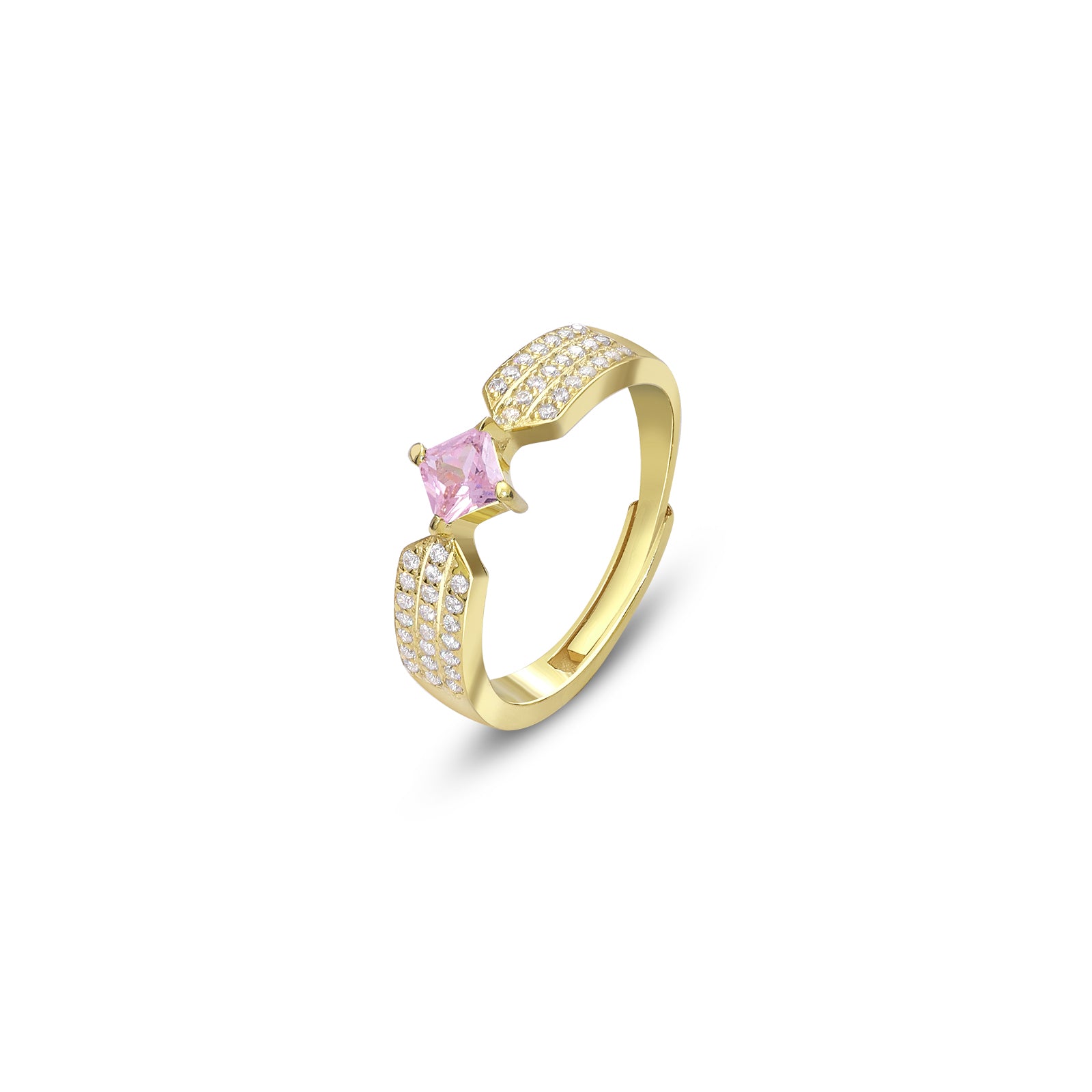 Silver rings - Pure Silver Ring &#8211; Adjustable Model With Pink &amp; CZ Gems