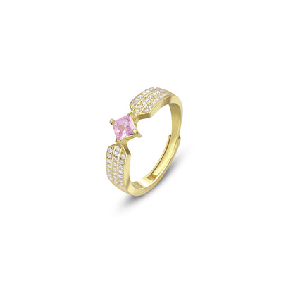 Silver rings - Pure Silver Ring &#8211; Adjustable Model With Pink &amp; CZ Gems
