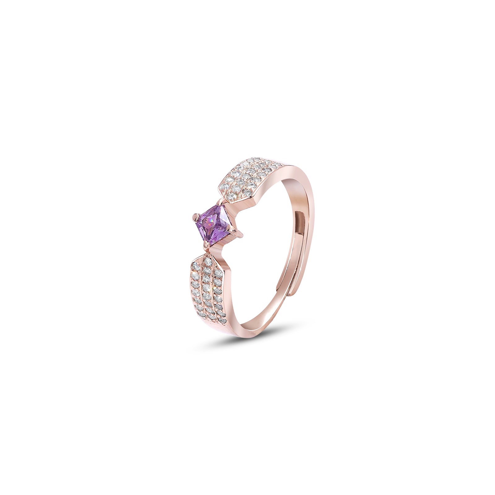 562 - Pure Silver Ring &#8211; Adjustable Model With Purple &amp; CZ Gems