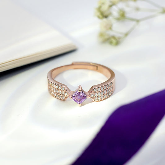 Silver Rings - Pure Silver Ring &#8211; Adjustable Model With Purple &amp; CZ Gems