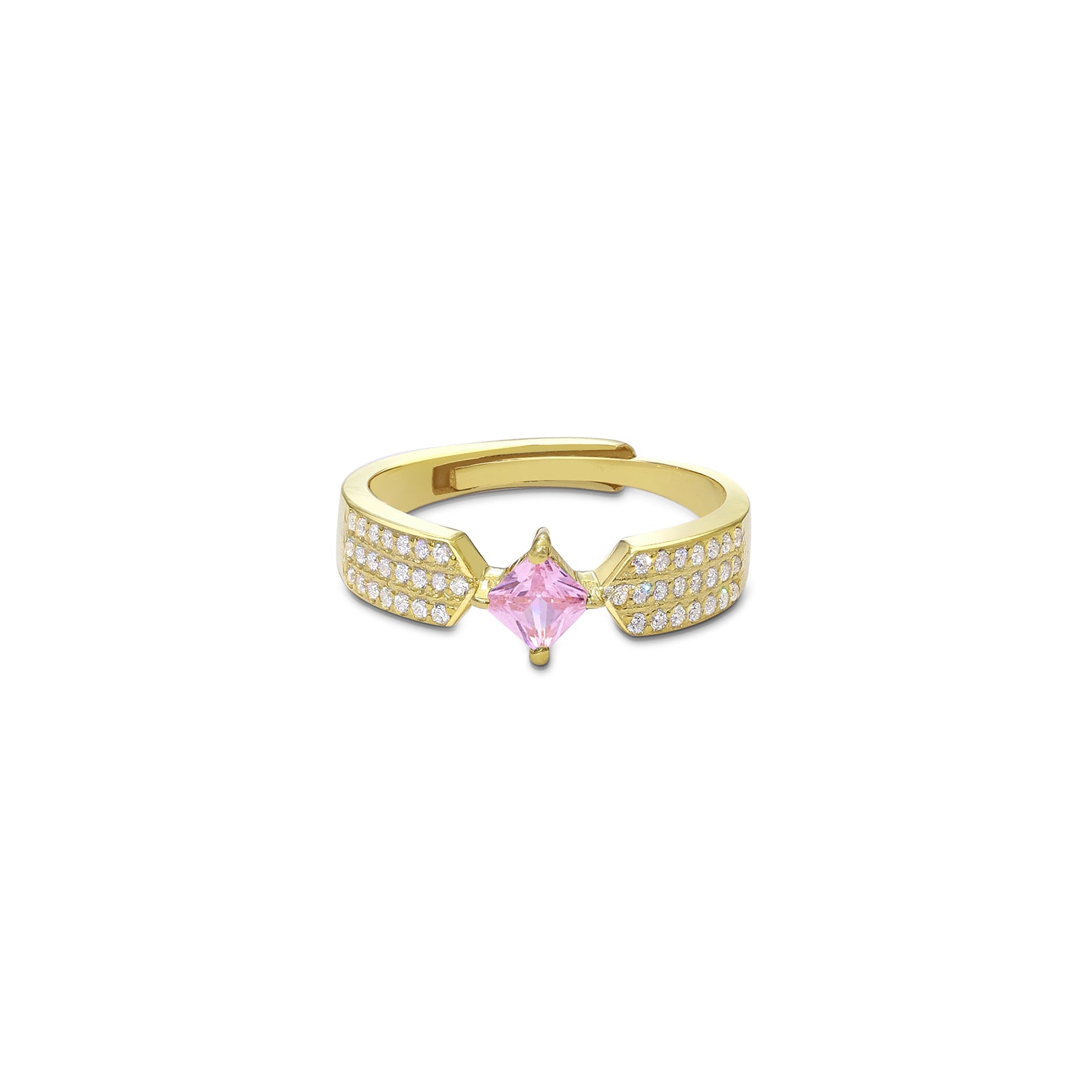 344 - Pure Silver Ring &#8211; Adjustable Model With Pink &amp; CZ Gems
