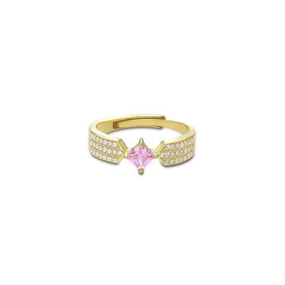 344 - Pure Silver Ring &#8211; Adjustable Model With Pink &amp; CZ Gems