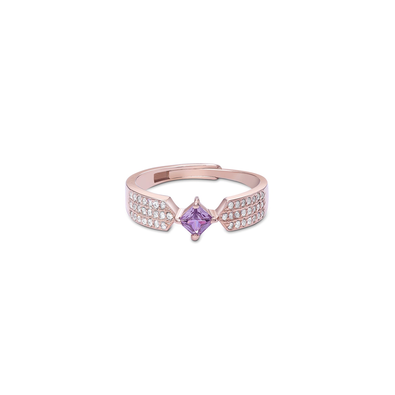 600 - Pure Silver Ring &#8211; Adjustable Model With Purple &amp; CZ Gems