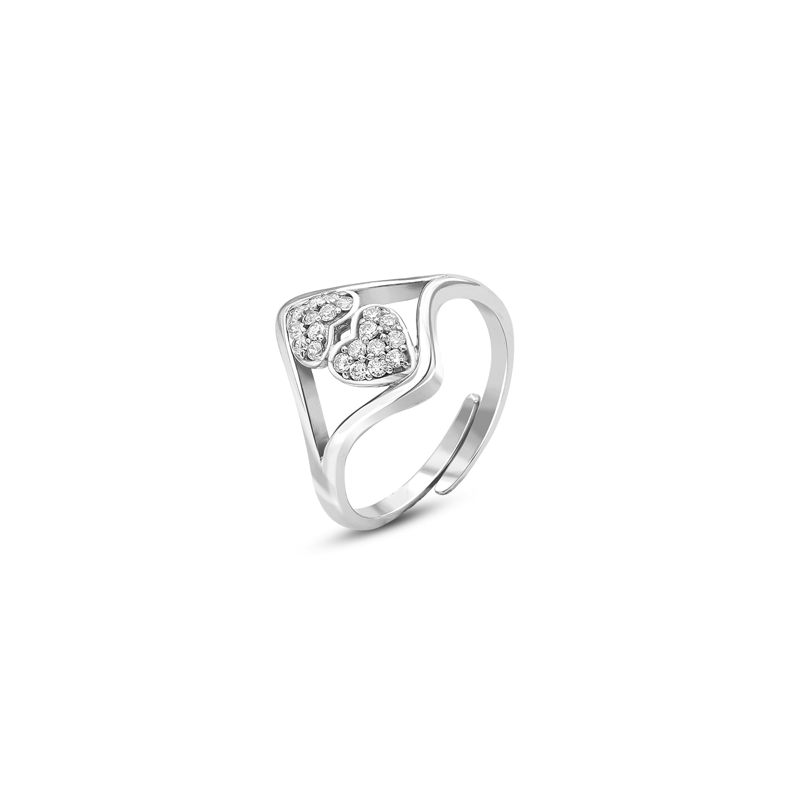 Uncategorized - Pure Silver Ring &#8211; Adjustable Two Heart Silver Ring