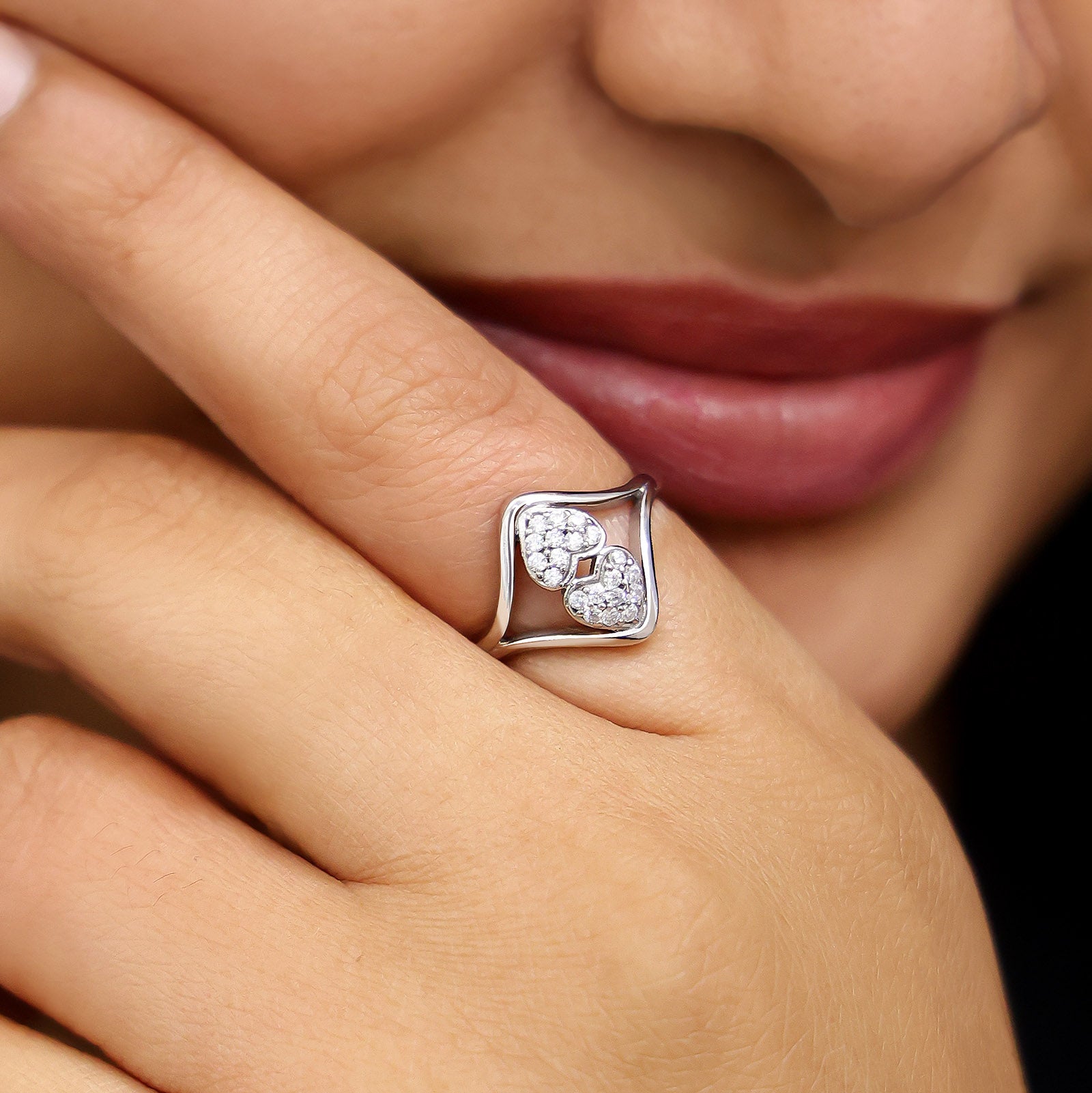 Uncategorized - Pure Silver Ring &#8211; Adjustable Two Heart Silver Ring