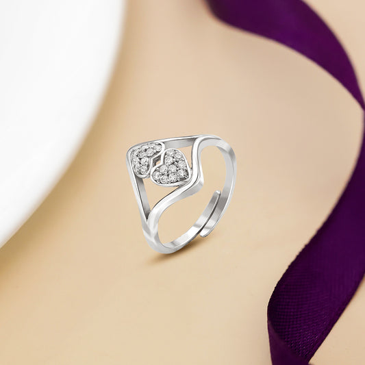 Uncategorized - Pure Silver Ring &#8211; Adjustable Two Heart Silver Ring