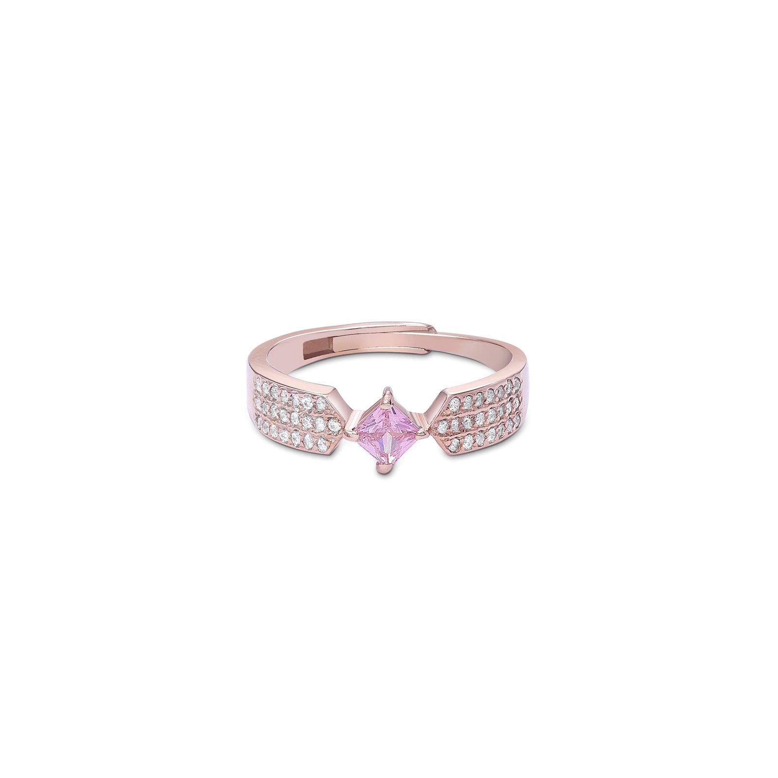 852 - Pure Silver Ring &#8211; CZ Elegance With Pink  Stone Charm
