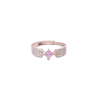 852 - Pure Silver Ring &#8211; CZ Elegance With Pink  Stone Charm