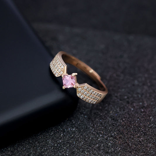Silver Rings - Pure Silver Ring &#8211; CZ Elegance With Pink  Stone Charm