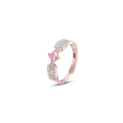 241 - Pure Silver Ring &#8211; CZ Elegance With Pink  Stone Charm