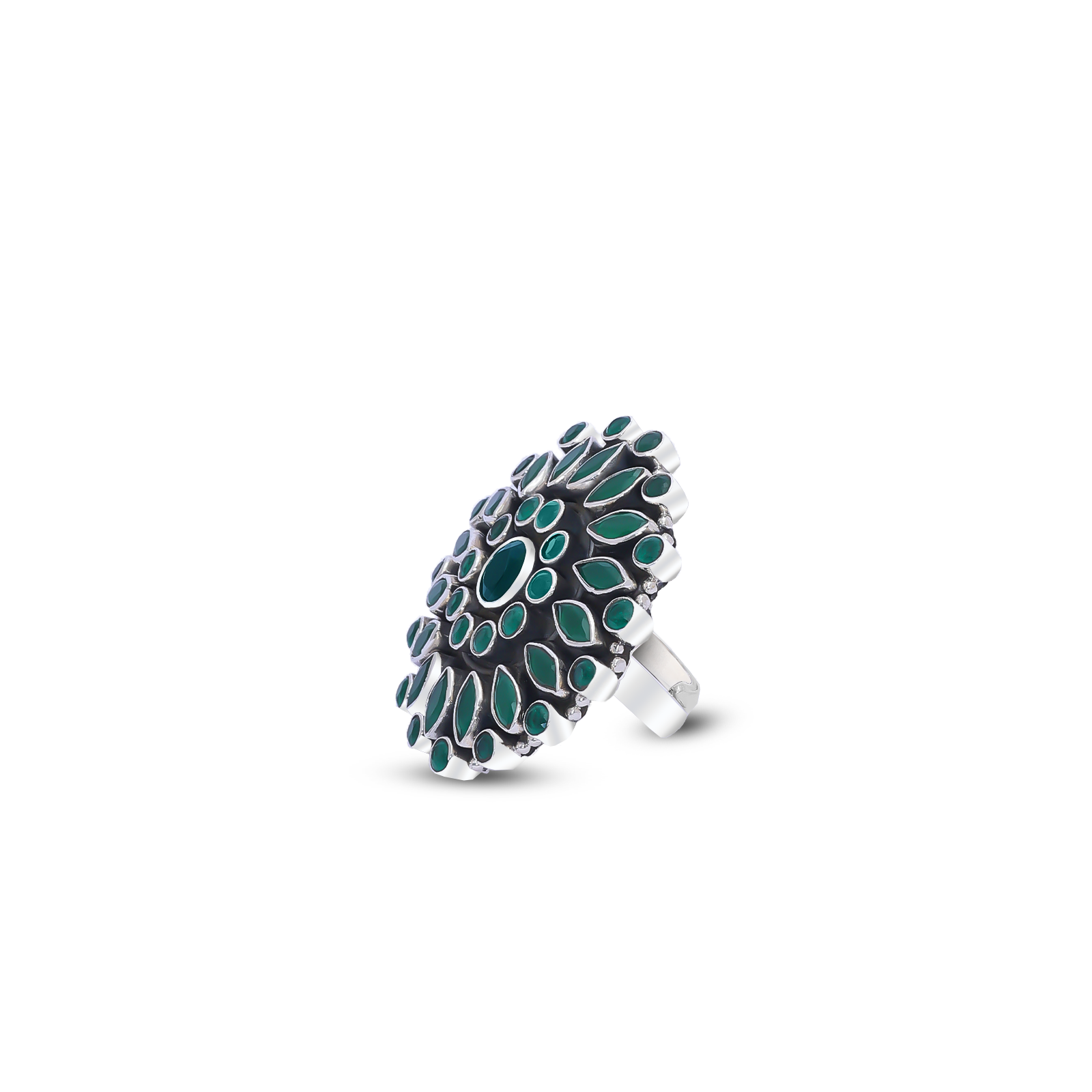 Uncategorized - Pure Silver Ring &#8211; Emerald Blossom Filigree