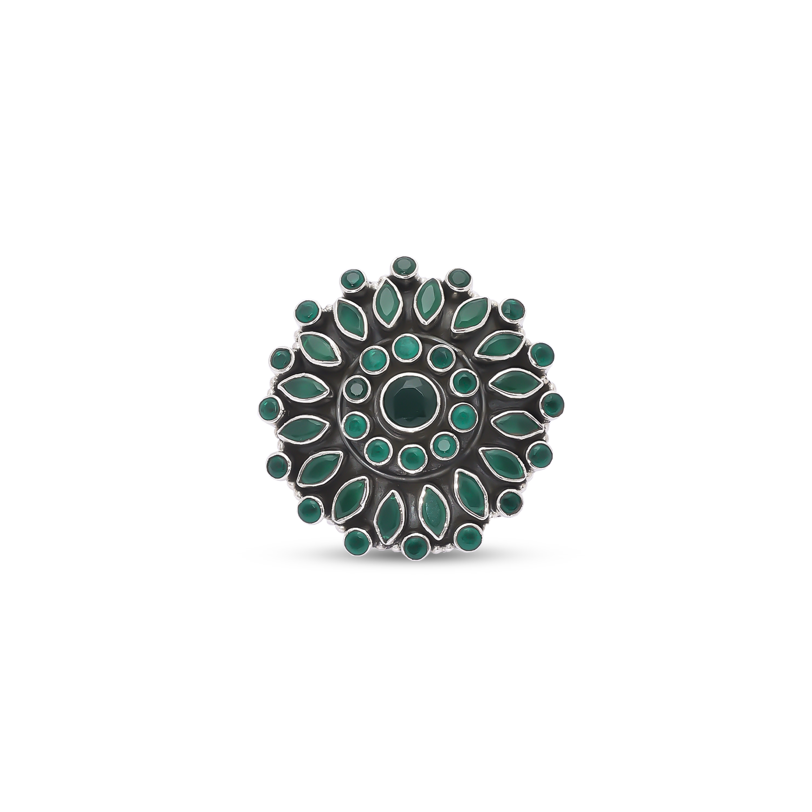 Uncategorized - Pure Silver Ring &#8211; Emerald Blossom Filigree