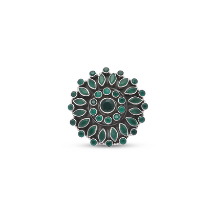 Uncategorized - Pure Silver Ring &#8211; Emerald Blossom Filigree