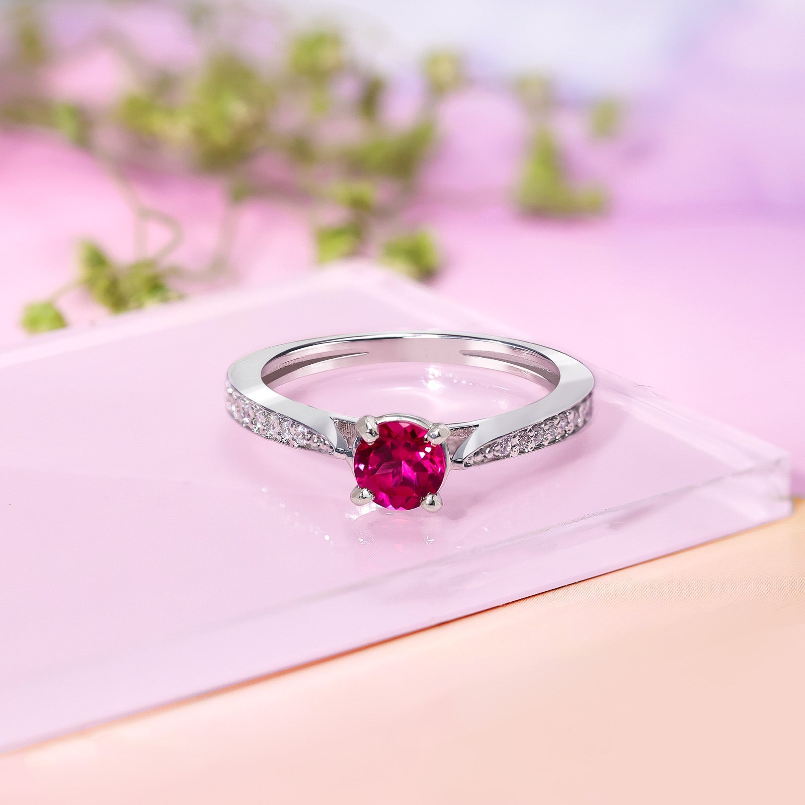 Silver Solitaire CZ Ruby Ring - Tweov Jewels