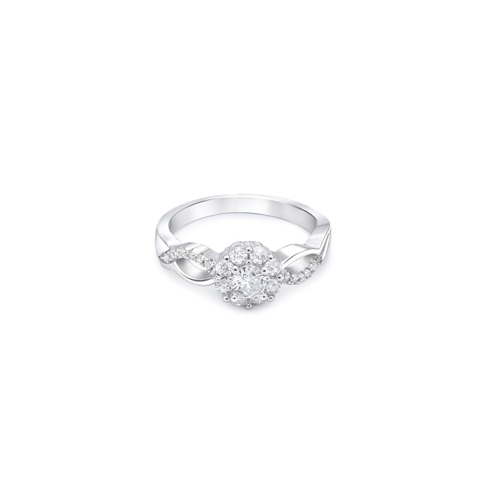 Silver Rings - Pure Silver Ring &#8211; Floral Halo CZ Stone Ring