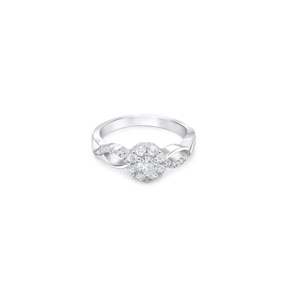 Silver Rings - Pure Silver Ring &#8211; Floral Halo CZ Stone Ring