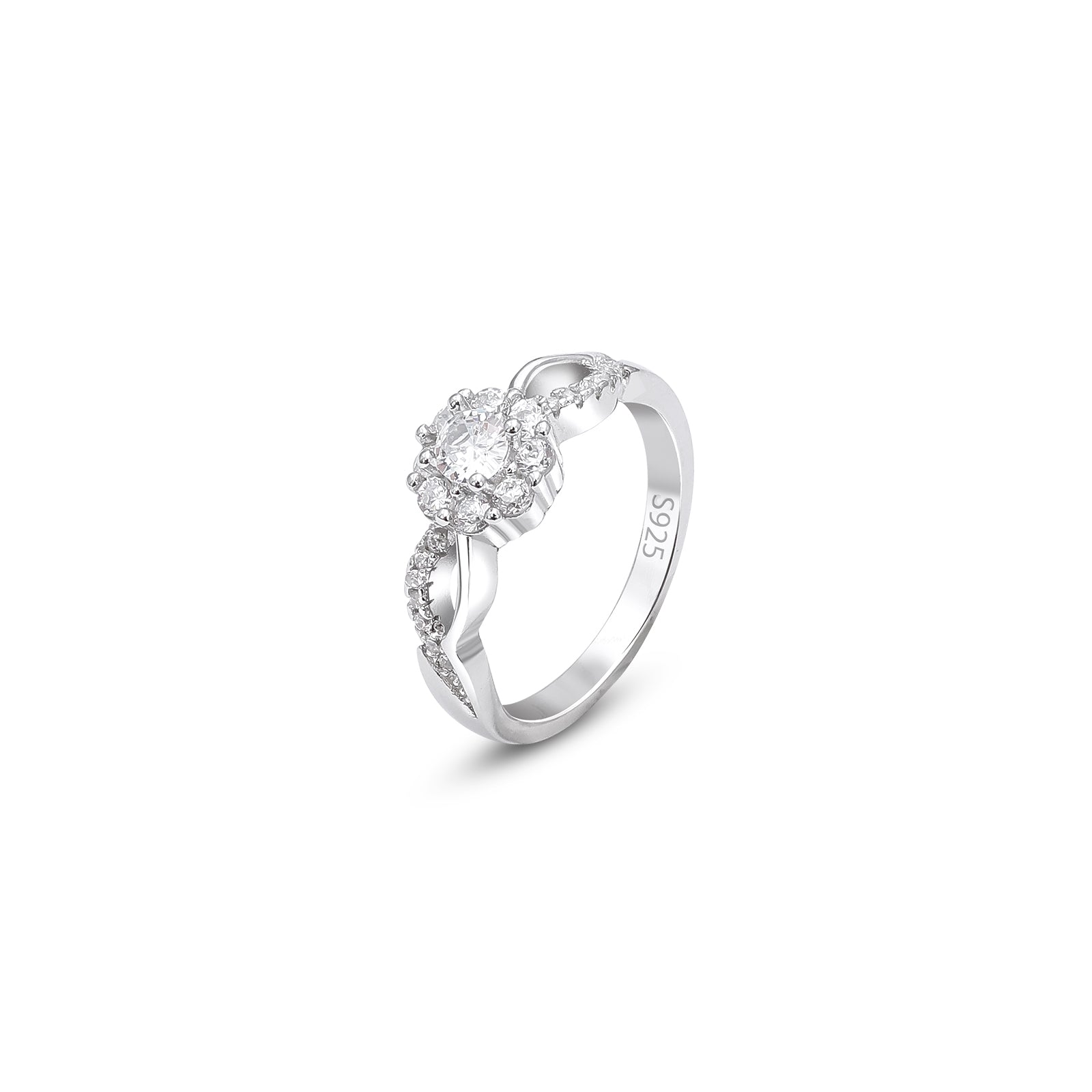 Silver Rings - Pure Silver Ring &#8211; Floral Halo CZ Stone Ring