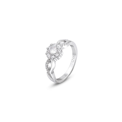 Silver Rings - Pure Silver Ring &#8211; Floral Halo CZ Stone Ring