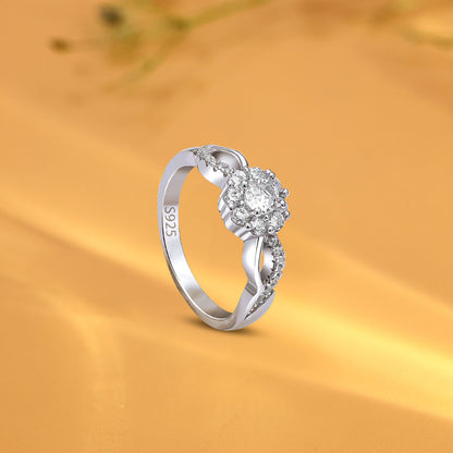 Silver Rings - Pure Silver Ring &#8211; Floral Halo CZ Stone Ring
